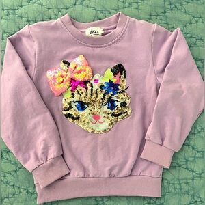 Lola+The Boys - Size 8 - Sequin Kitten Sweatshirt - Light Purple